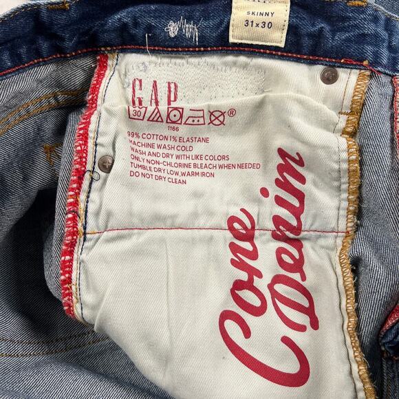 Gap Limited Edition Cone Denim Indigo Destroy Skinny Straight Jeans Size 31x30 - Picture 13 of 16